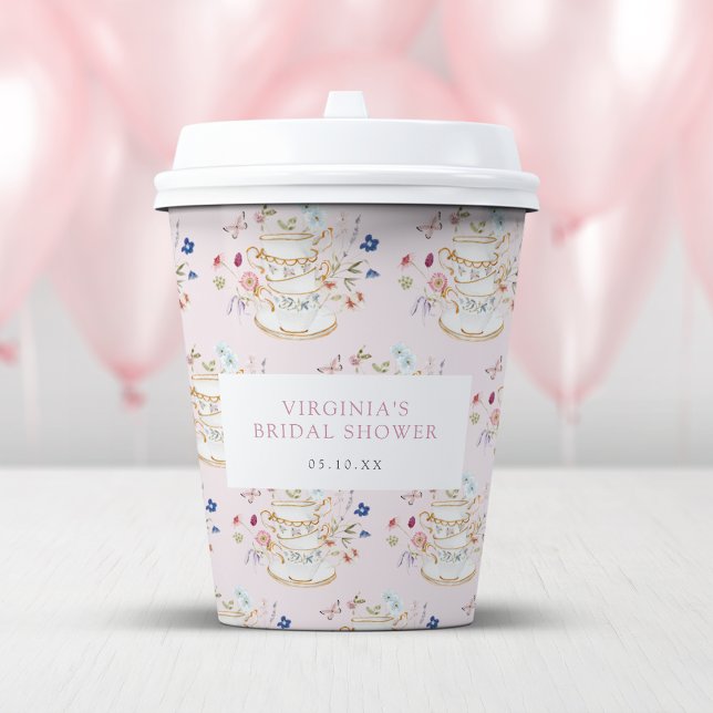 Pink Tea Party Bridal Shower Paper Cups (Pink Tea Party Bridal Shower Paper Cups by Painted Paperie
)