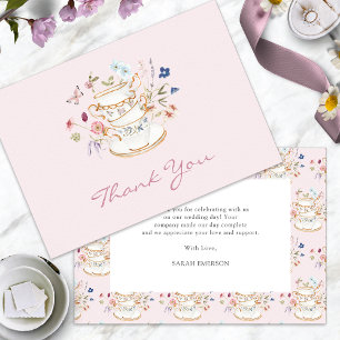 Pink Tea Party Bridal Shower Thank You Card