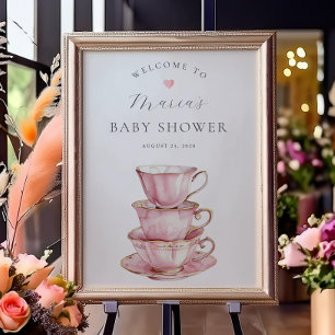 Pink Tea Party Bridal Shower Welcome Poster