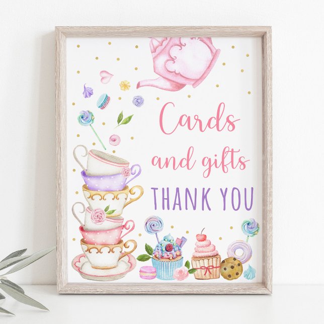 Pink Tea Party Cards & Gifts Birthday Sign (Creator Uploaded)