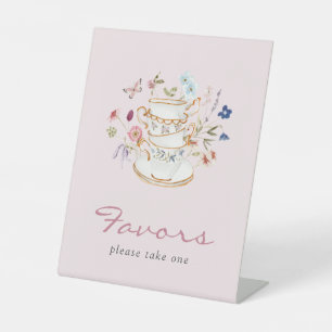 Pink Tea Party Favours Pedestal Sign