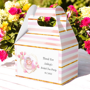 Pink Tea Party Gold Stripes Floral Favour Box