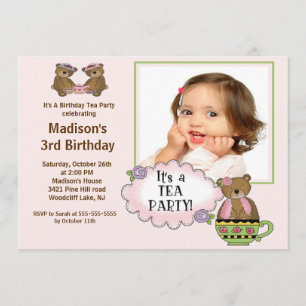 Pink Tea Party Photo Birthday Party Invitation