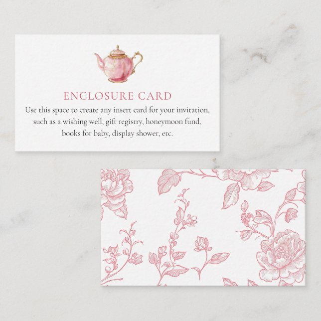 Pink Tea Party Shower Enclosure Card (Front/Back)