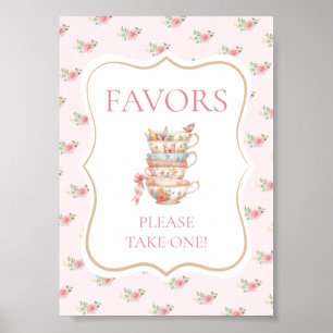 Pink Tea Party Shower Favor Poster