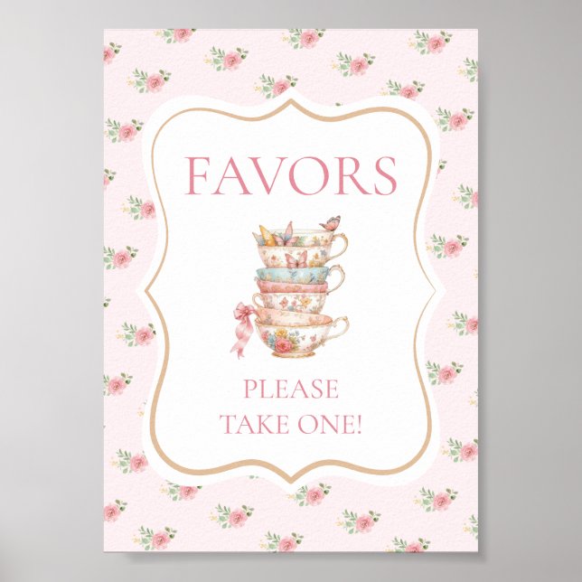 Pink Tea Party Shower Favour Poster (Front)