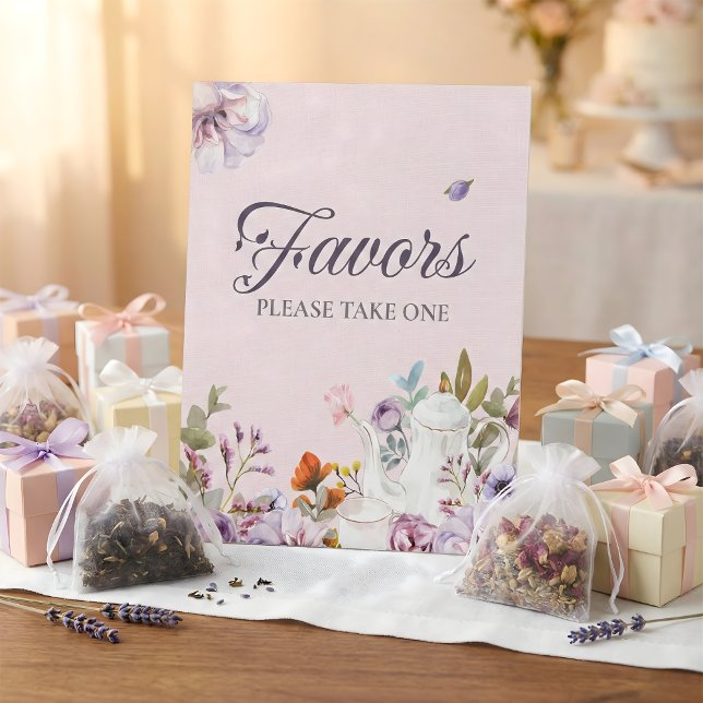 Pink Tea Party Theme Bridal Shower Favours Pedestal Sign (Bridal Shower Favors Blush Floral Tea Party)