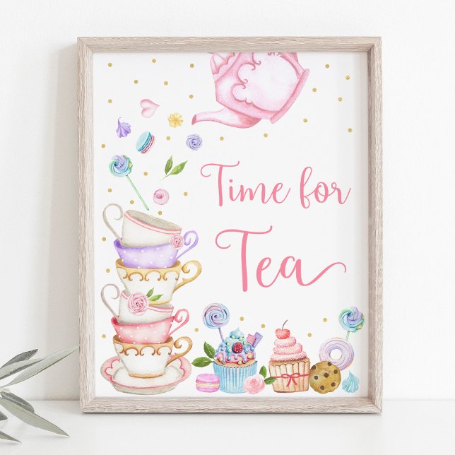 Pink Tea Party Time for Tea Birthday Poster (Creator Uploaded)