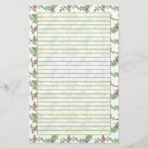 Pink Tea Rose Watercolor Flowers Lined Stationery