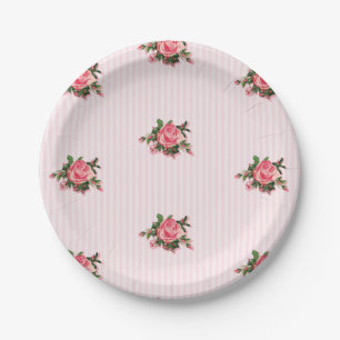 Pink Tea Roses Paper Plate