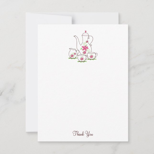 Pink Tea Set Thank You Note Cards, 4.25x5.5 Card (Front)