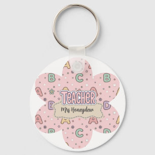 Pink Teacher School Letters Pattern Key Ring