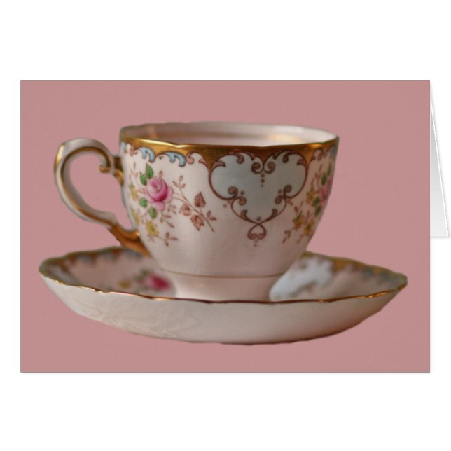 Pink Teacup and Saucer with Roses (Front Horizontal)