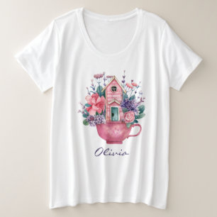Pink Teacup Fairytale House Womens White Plus Size T-Shirt