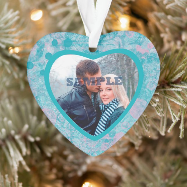 Pink Teal Abstract Art Valentine Photo Template Ornament (Tree)