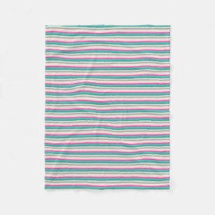 Pink Teal and Grey Striped Fleece Blanket