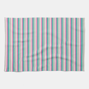 Pink Teal and Grey Striped Tea Towel