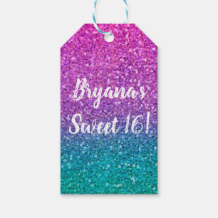 Pink Teal Aqua Blue & Purple Sparkly Glitter Party Gift Tags