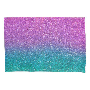 Pink Teal Aqua Blue & Purple Sparkly Glitter Pillowcase