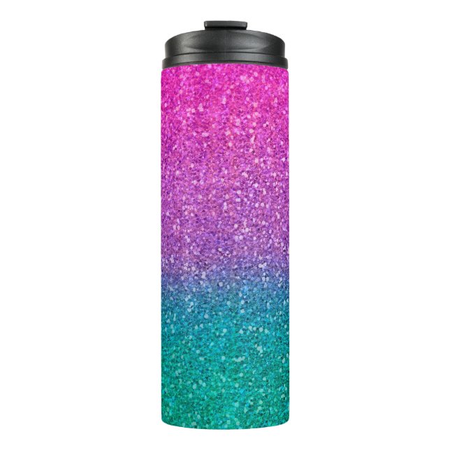 Pink Teal Aqua Blue & Purple Sparkly Glitter Thermal Tumbler (Front)