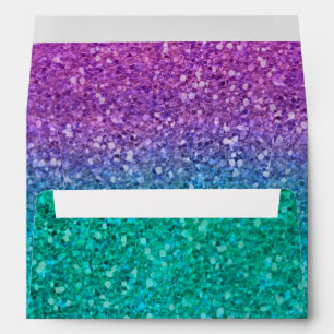 Pink Teal Aqua & Purple Sparkly Glitter Sweet 16 Envelope