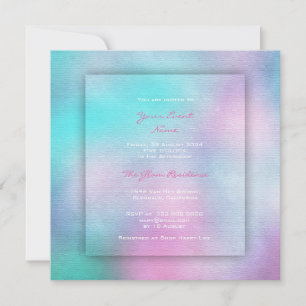 Pink Teal Aquatic Tiffany Beach Ocean Watercolor Invitation