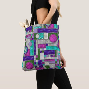 Pink Teal Art Deco Stained Glass Tote Bag