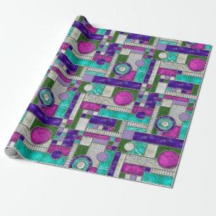 Pink Teal Art Deco Stained Glass Wrapping Paper