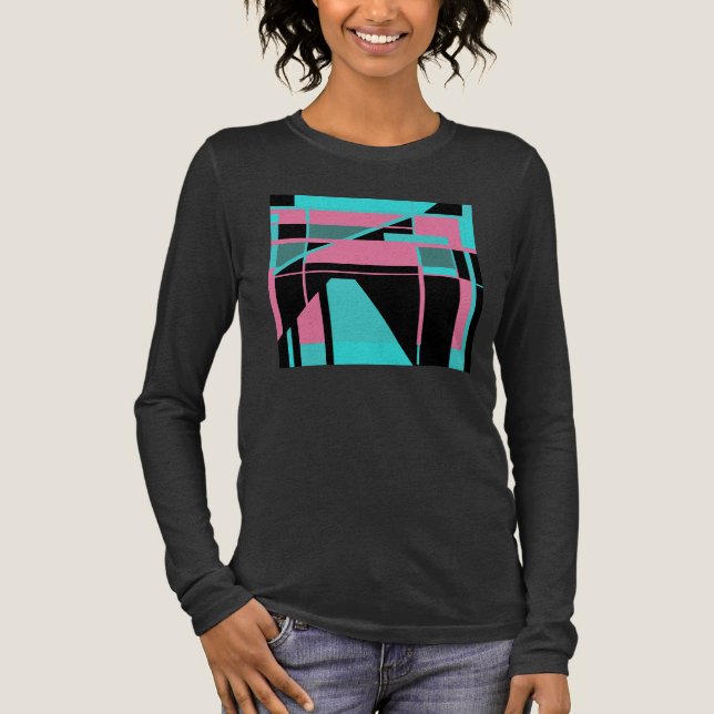 Pink Teal Black Abstract Labyrinth Design   Tri-Blend Shirt (Front)