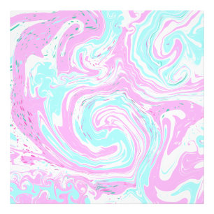 Pink, Teal Blue Swirled Marble Fluid Art Photo Print
