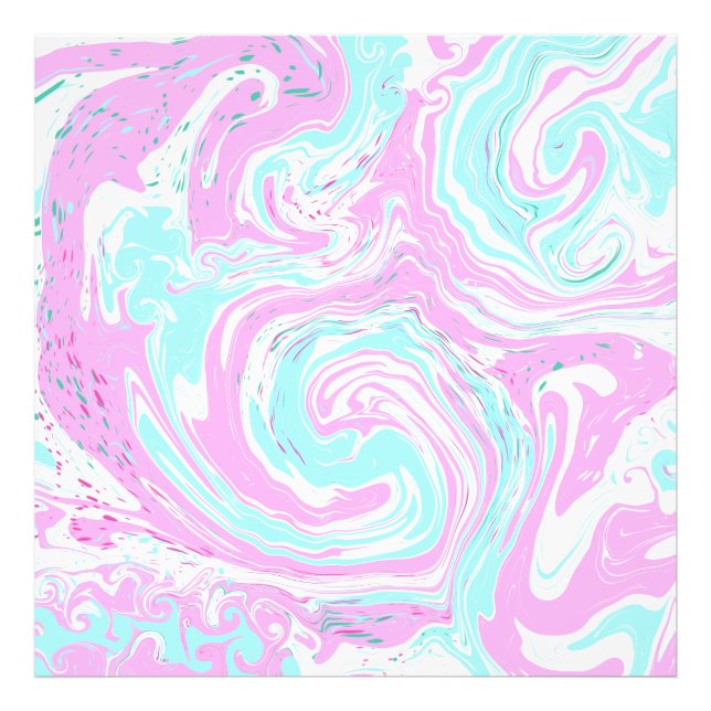 Pink, Teal Blue Swirled Marble Fluid Art    Photo Print (Front)