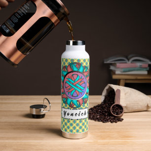 Pink-Teal Clover Ribbon by Kenneth Yoncich Water Bottle