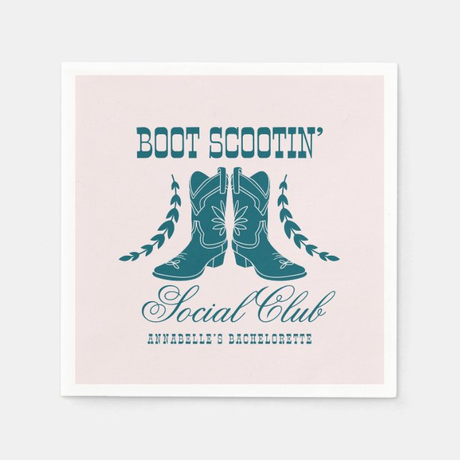 Pink Teal Cowgirl Bachelorette Social Club Napkin (Front)