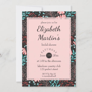 Pink & Teal Dark Floral Bridal Shower Invitation