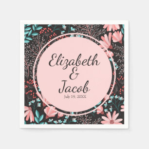 Pink & Teal Dark Floral Pattern Napkin