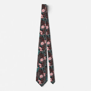 Pink & Teal Dark Floral Pattern Tie