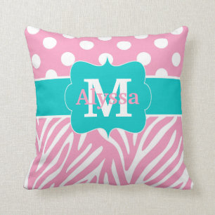 Pink Teal Dots Zebra Personalised Cushion