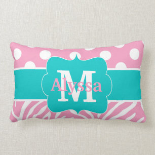 Pink Teal Dots Zebra Personalised Lumbar Cushion
