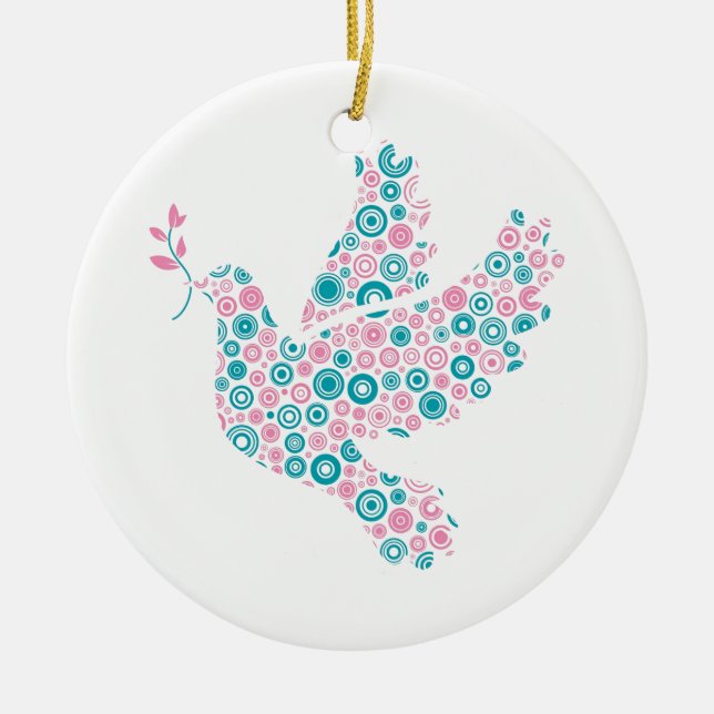 Pink & Teal DOVE/RIBBON ornament (Front)