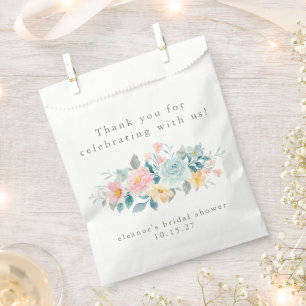 Pink Teal Floral Bridal Shower Custom Thank You Favour Bags