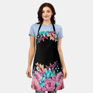 Pink & Teal Floral Medium All Over Print Apron