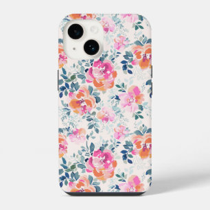 Pink & Teal Floral Pattern iPhone 14 Case