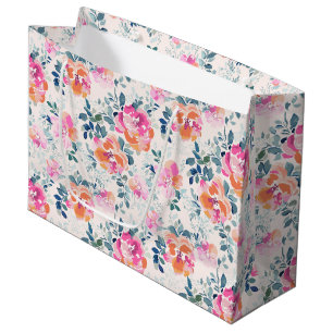 Pink & Teal Floral Pattern Large Gift Bag