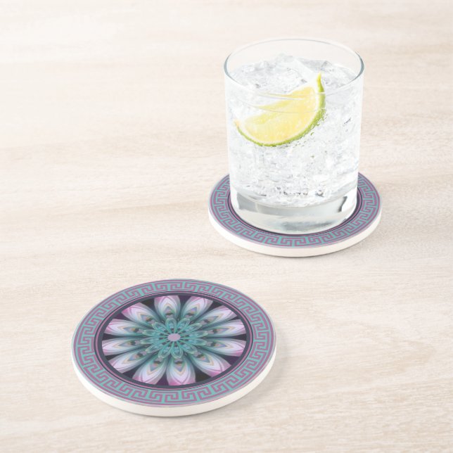 Pink & Teal Flower Mandala  Coaster (Side)
