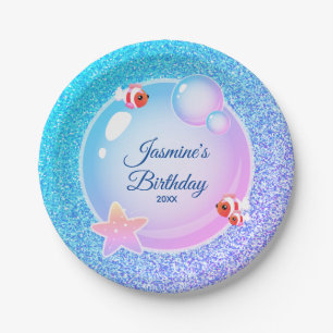 Pink Teal Glitter Girly Mermaid Birthday Party  Paper Plate