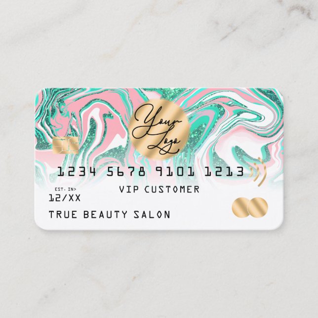 Pink Teal Glitter Marble Credit Card Logo (Front)