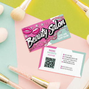Pink Teal Glitter Retro Pop Art Beauty Salon Business Card