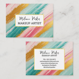 Pink Teal Gold Glitter Paint Makeup Business Card