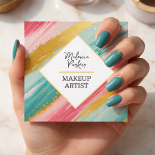 Pink Teal Gold Glitter Paint Makeup Square Business Card