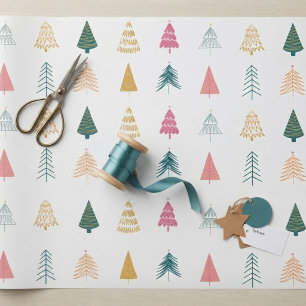 Pink Teal Gold Modern Eclectic Christmas Trees Wrapping Paper